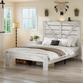 Full Bed Frame Headboard , Wood Platform Bed Frame , Noise Free,No Box Spring Needed and Easy Assembly Tool,Large Under Bed Storage,White