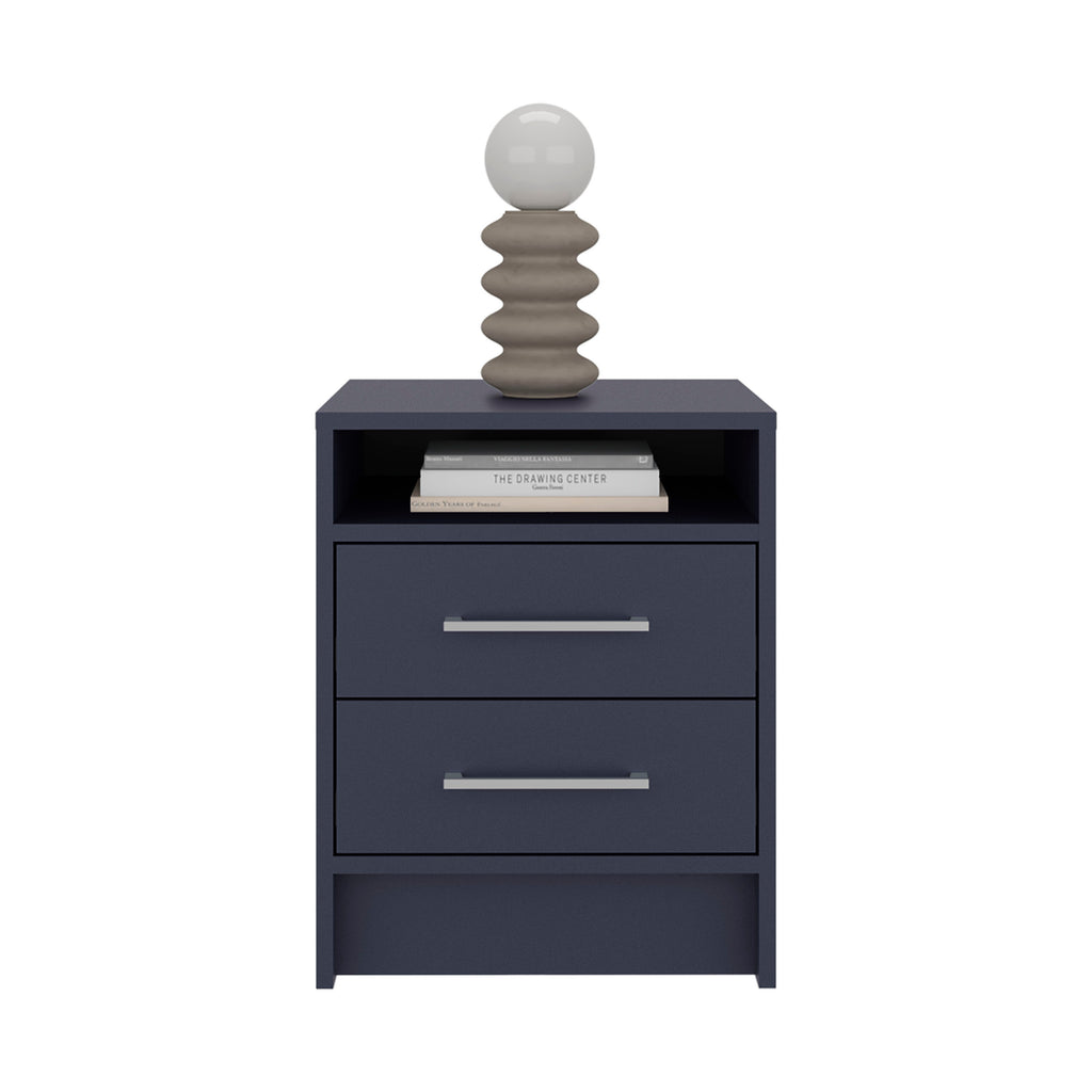 Eter Nightstand with Two Drawers and One Open Storage Shelf, Modern Bedroom Storage