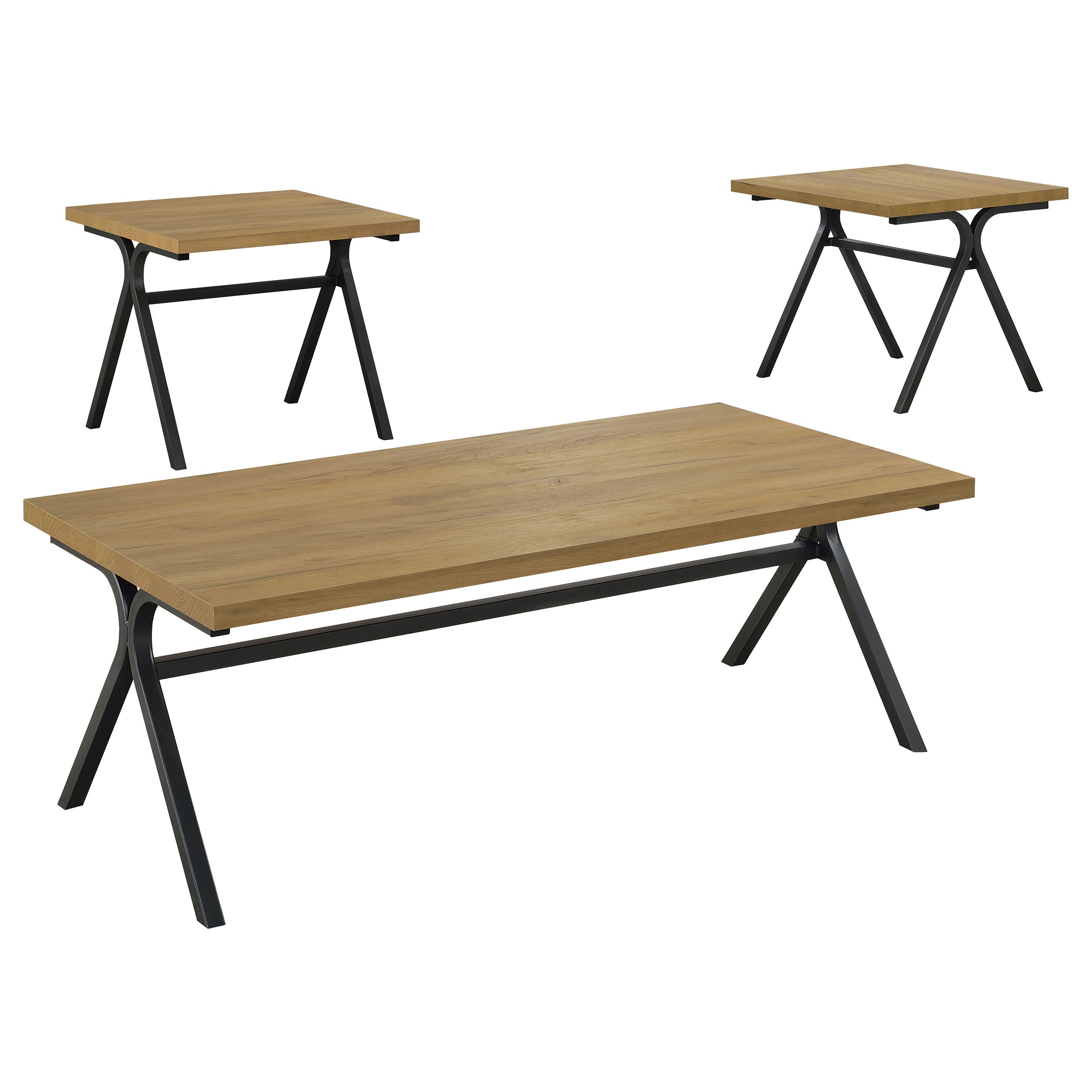 Golden Oak and Gunmetal 3-Piece Occasional Set with Modern Rustic Style, Brown Wood Finish, Metal Base, 47.25 x 23.5 x 17.75 inches