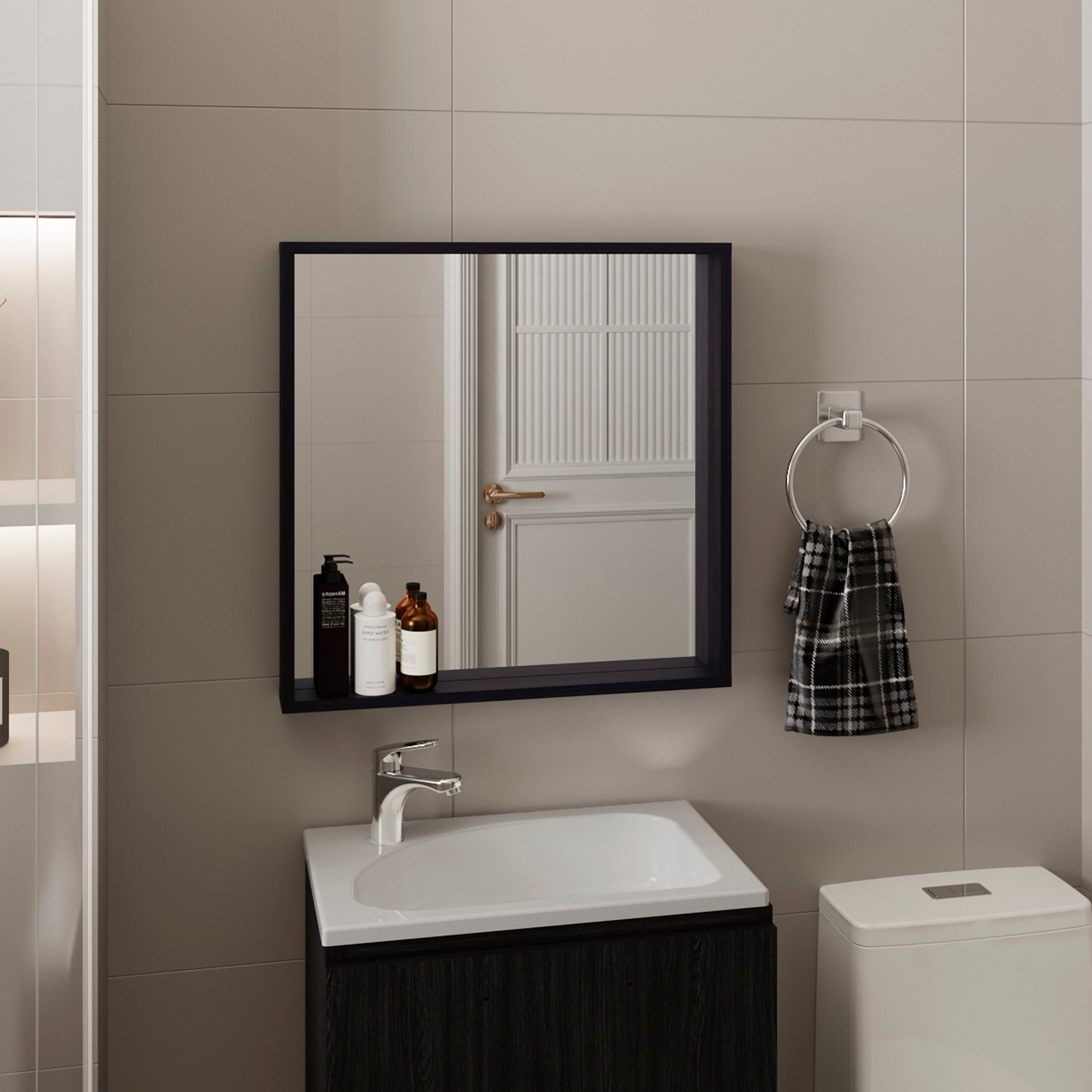 Dakota Medicine Cabinet with Mirror and Storage, Wall-Mounted Mordern Bathroom Organizer, Black