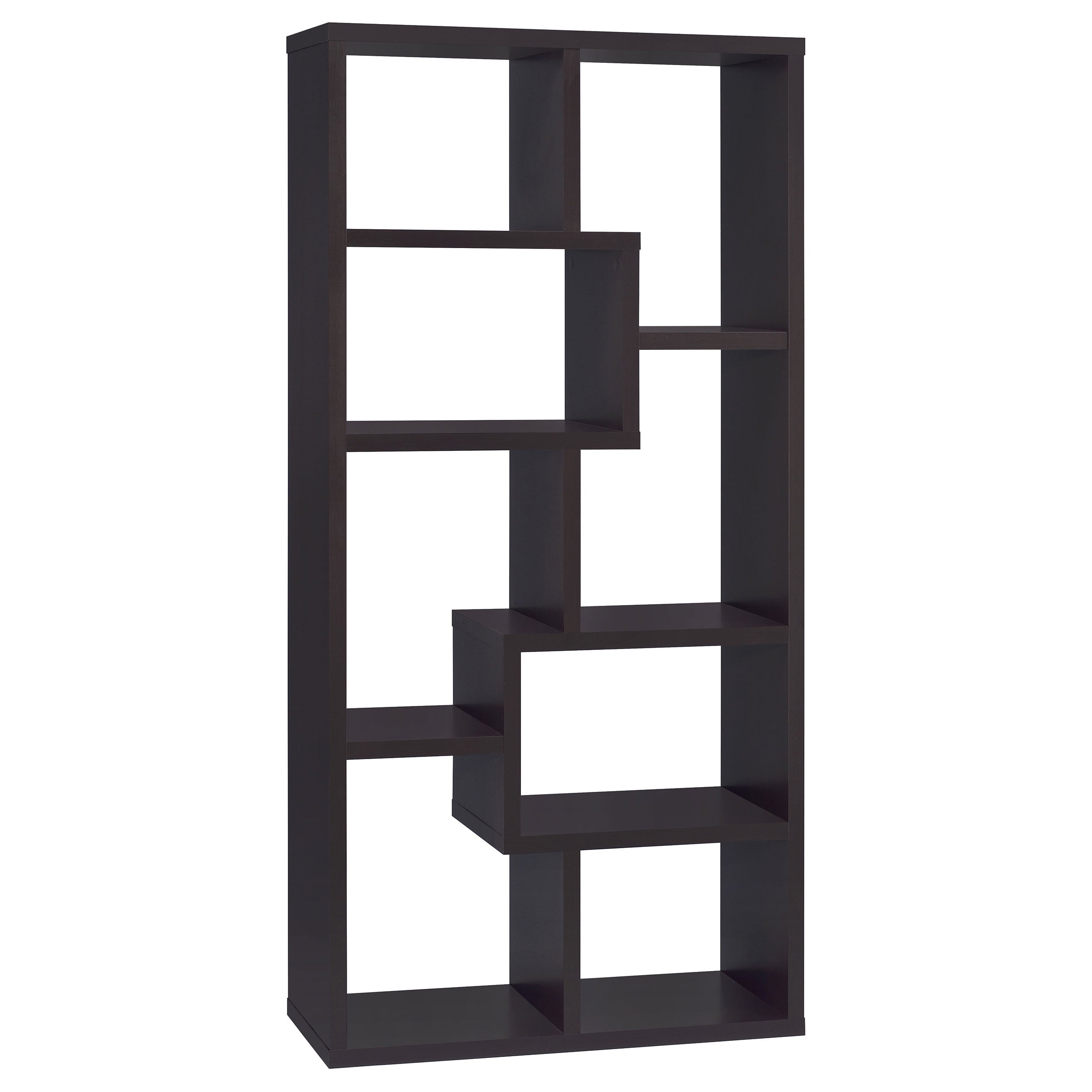 8-Shelf Cappuccino Geometric Bookcase with Modern Design, Wood-Effect Finish, 70.75in H x 35in W x 11.75in D