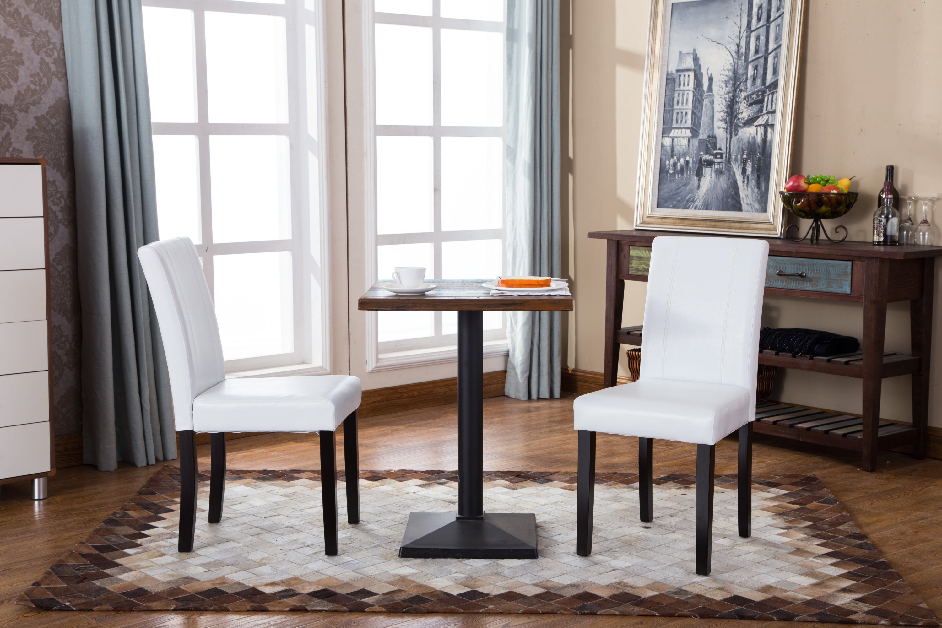 Urban Style Solid Wood Leatherette Padded Parson Chair, White, Set of 2