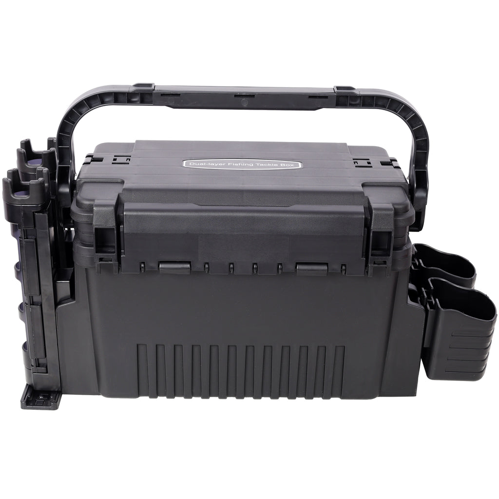Dual-layer Fishing Tackle Box,Tackle Box Organizer Fishing Box Large,With 2pcs Rod Holder,2pcs Cup Holder,1pc Carring Strap,Black