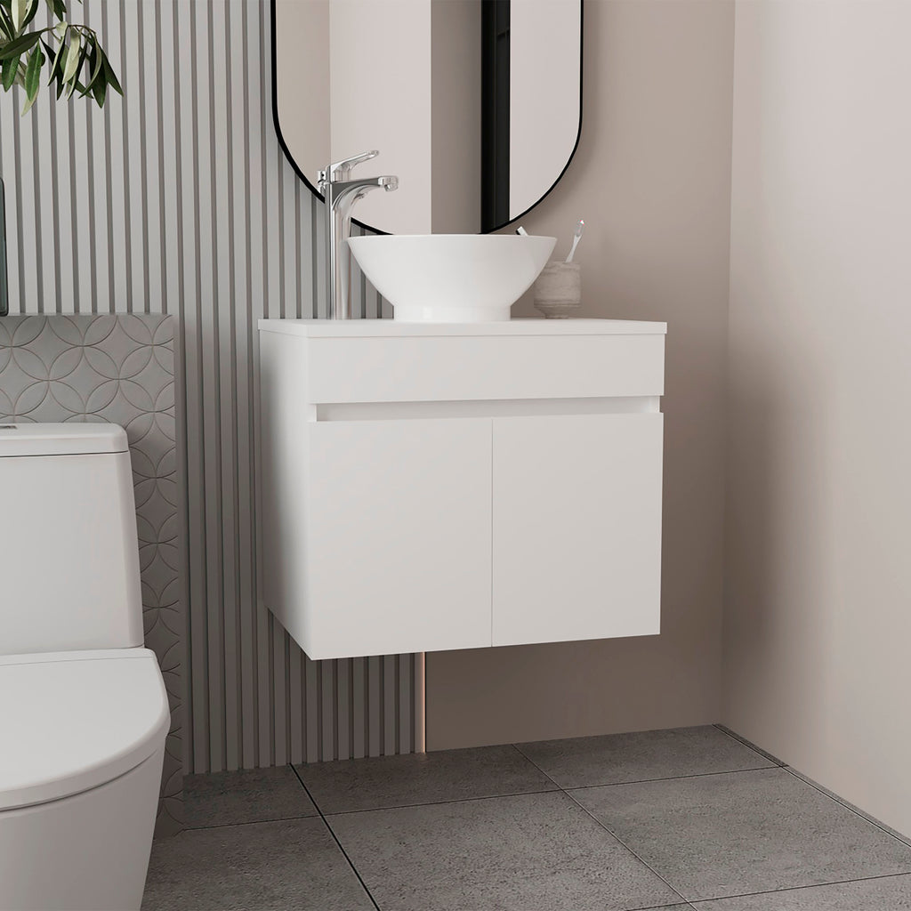 Vessel Sink Vanity Manchester, Two Drawers and Open Shelf, White