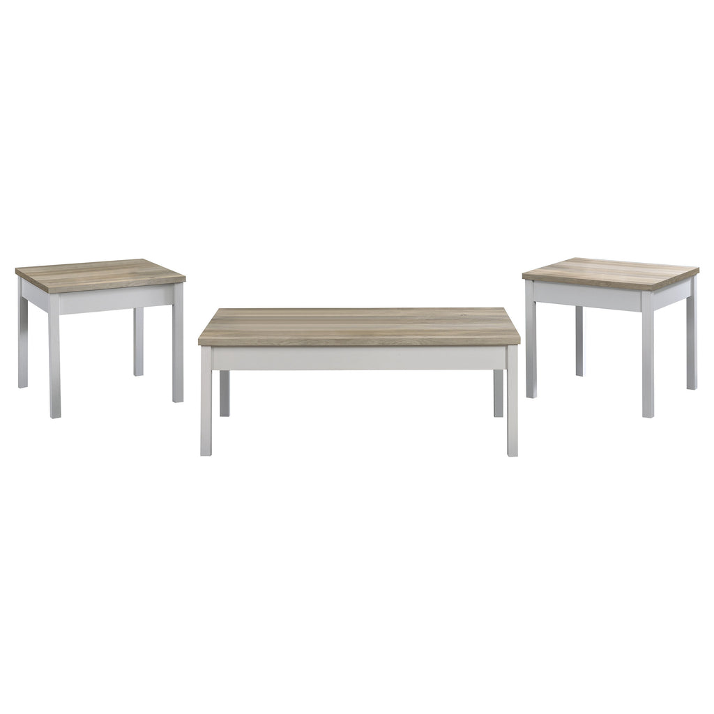 Quintara Distressed Pine and White 3-Piece Coffee Table Set with Rustic Wood Tops and Clean White Bases, Natural+White Finish, Engineered Wood Construction