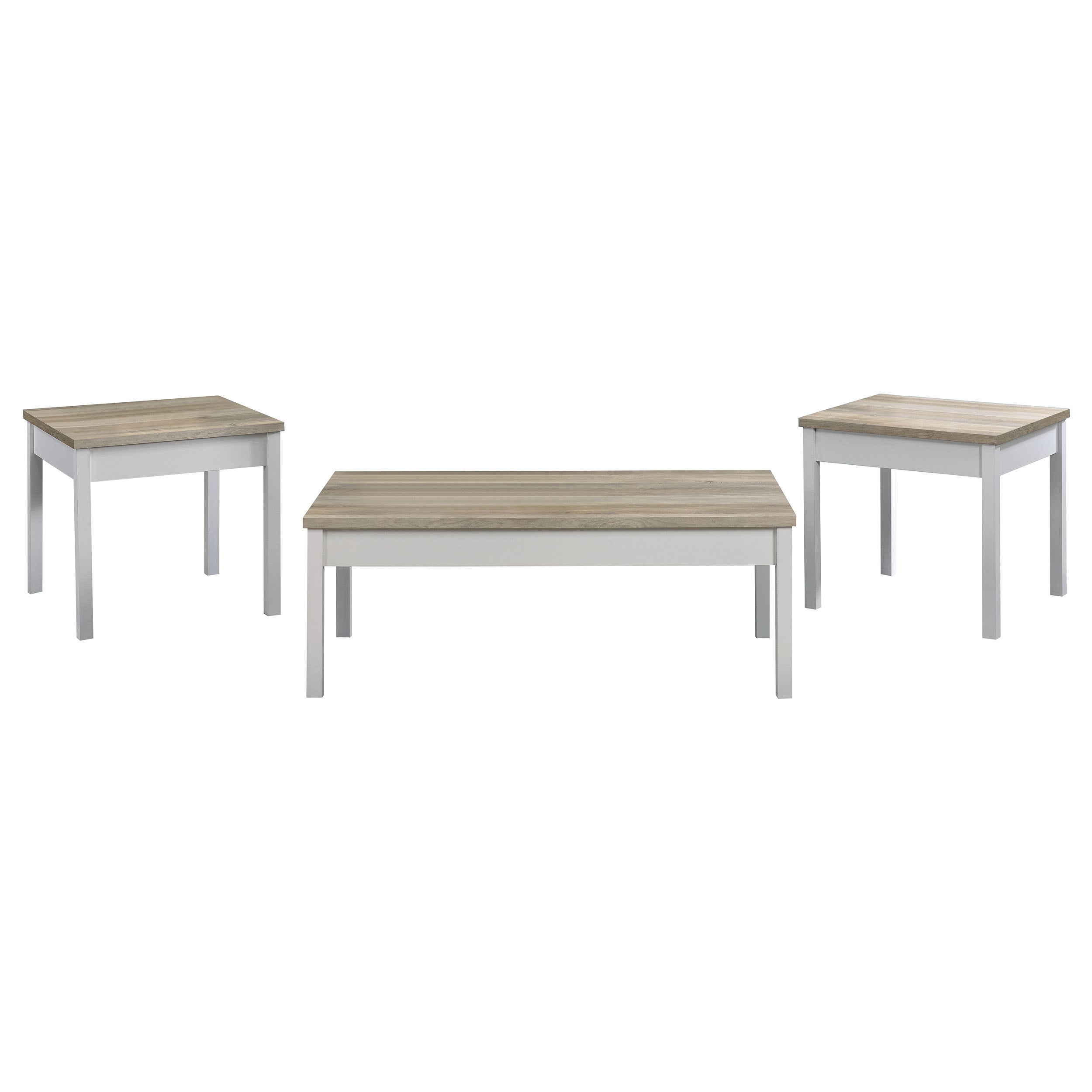 Quintara Distressed Pine and White 3-Piece Coffee Table Set with Rustic Wood Tops and Clean White Bases, Natural+White Finish, Engineered Wood Construction