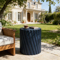 Modern Navy Blue Outdoor Table with Fluted Design - 16.02' Diameter, 18.31' H, MGO Material, 250 lbs Capacity, Assembly-Free Accent Table or Seat for Patio, Garden, or Balcony