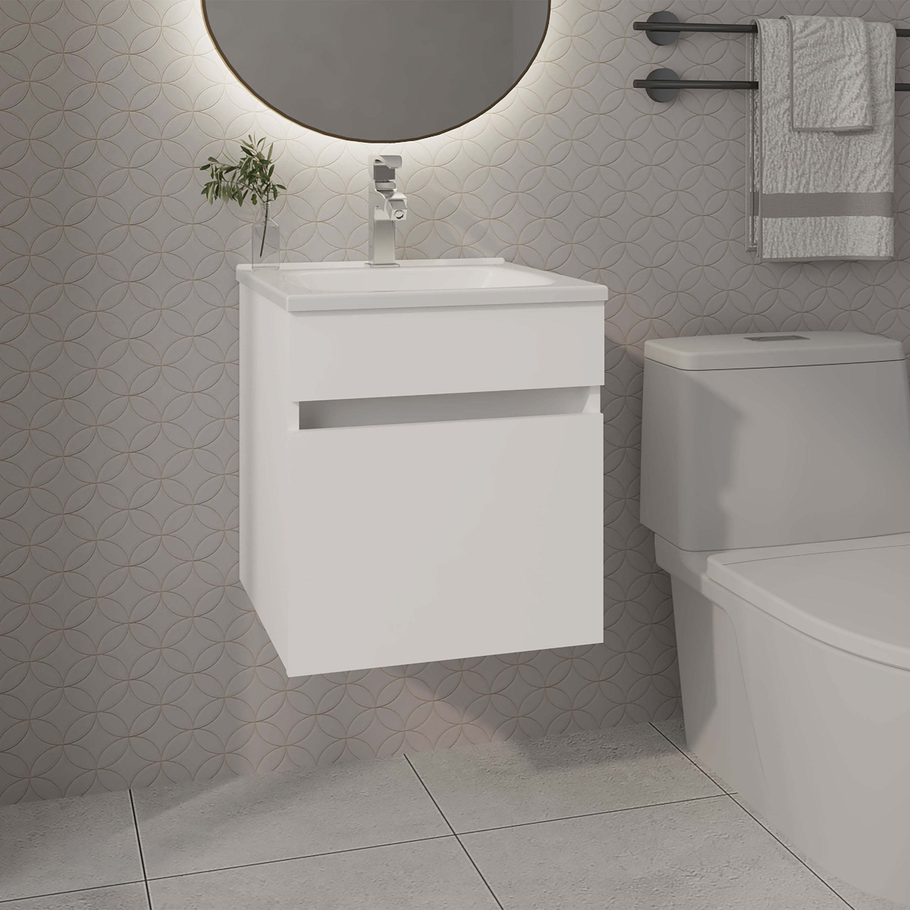 White Bathroom Floating Vanity with Sink and 1 Door