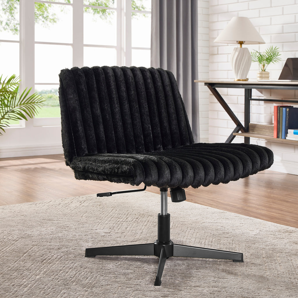 Blynn Adjustable Swivel Criss Cross Chair, Wide Seat Office Chair Vanity Chair, Black