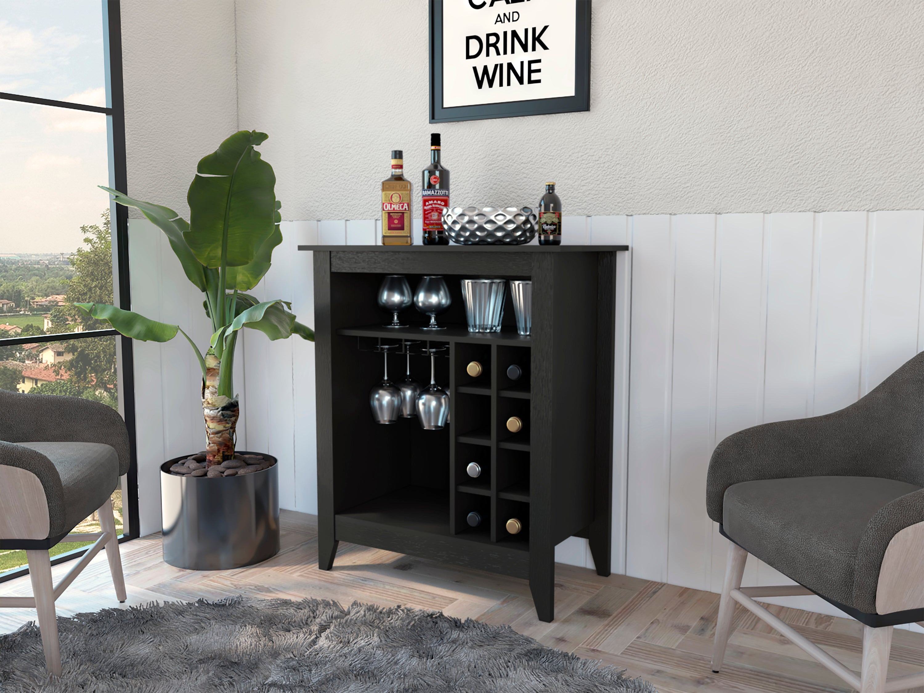 6-Bottle 1-Drawer 1-Shelf Bar Cabinet Wenge