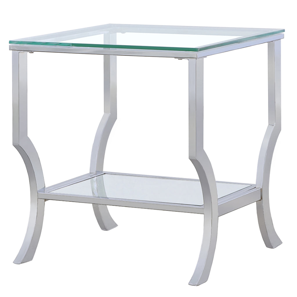 Porch & Den Chrome Glass Square Top End Table: Modern Elegance with Durable Glass and Metal Construction, 19.75 x 19.75 x 22 Inch