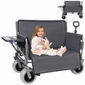 3-in-1 Collapsible Wagon Converts to Bench Convertible Folding Wagon Cart with Rear-Mounted Folding Tabletop, 500lbs Heavy-Duty, 180L Capacity for Camping, Beach, Garden, Fishing-Gray