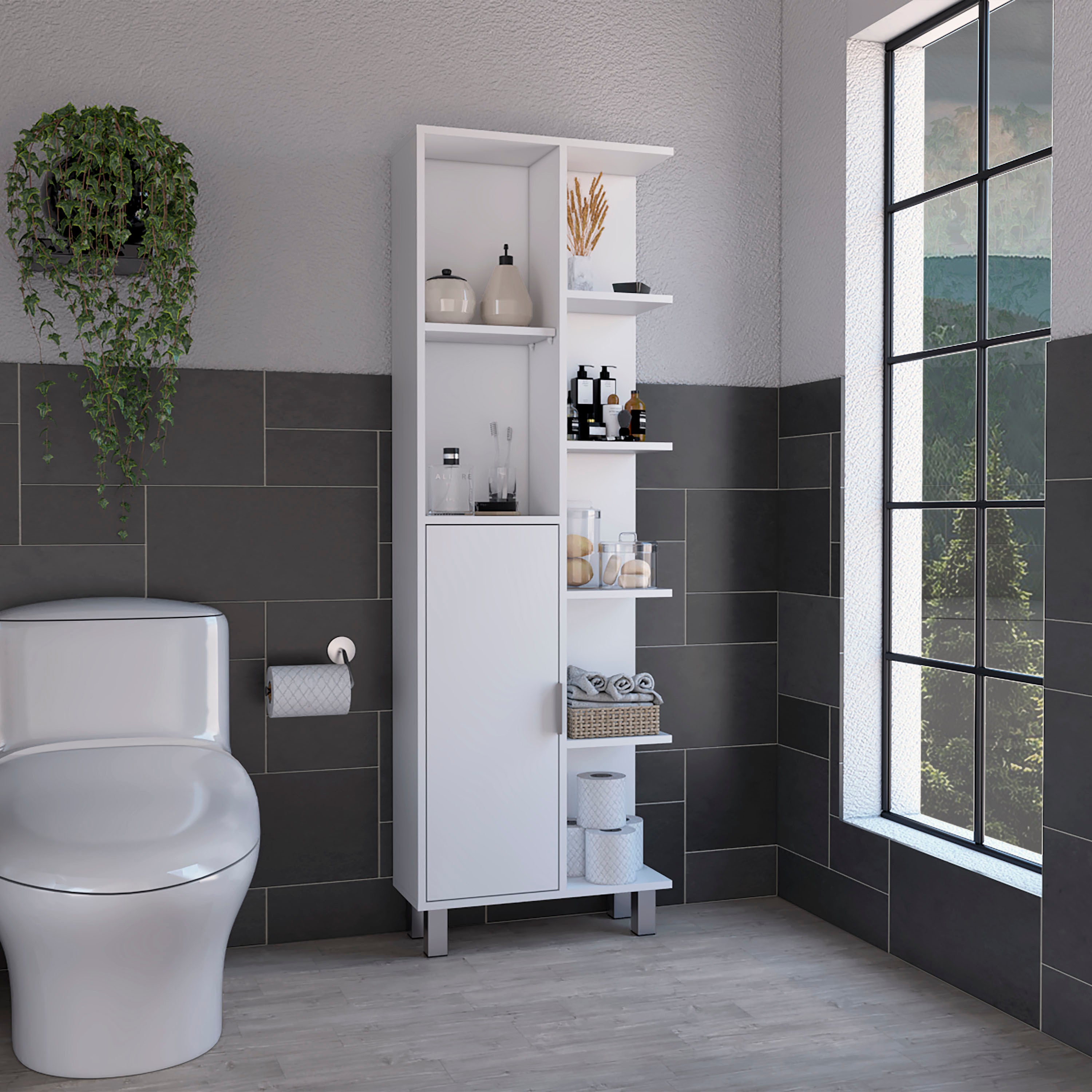 Crovie Linen 63-inch High Bathroom Cabinet Linen Storage Cabinet  with Seven Open Shelves