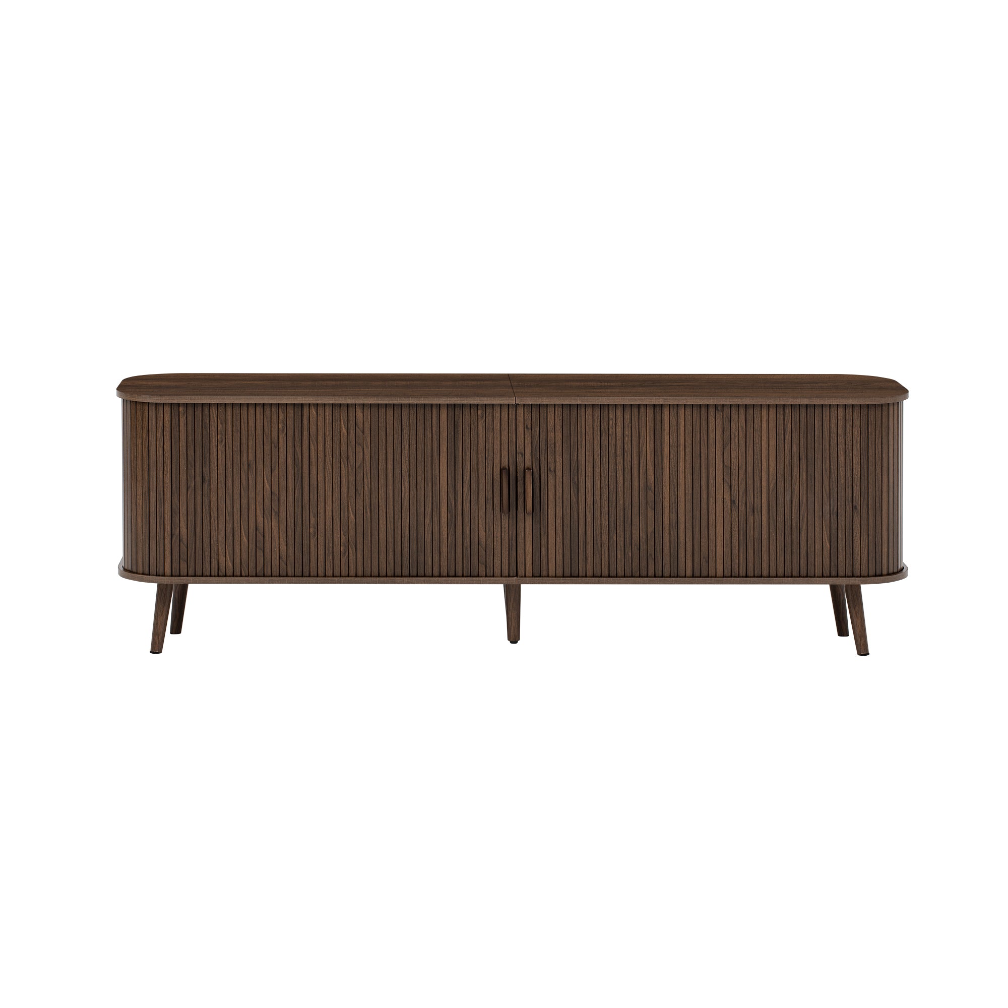 70-inch Modern TV Stand for TVs up to 80 inches, Media Center with Ample Storage, Dark Brown Wood-Grain Finish, Solid Wood Legs, MDF Cabinet