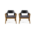 SOHO Transitional Style Outdoor Club Chair Set of 2 with Cushions in Teak Acacia Wood and Metal