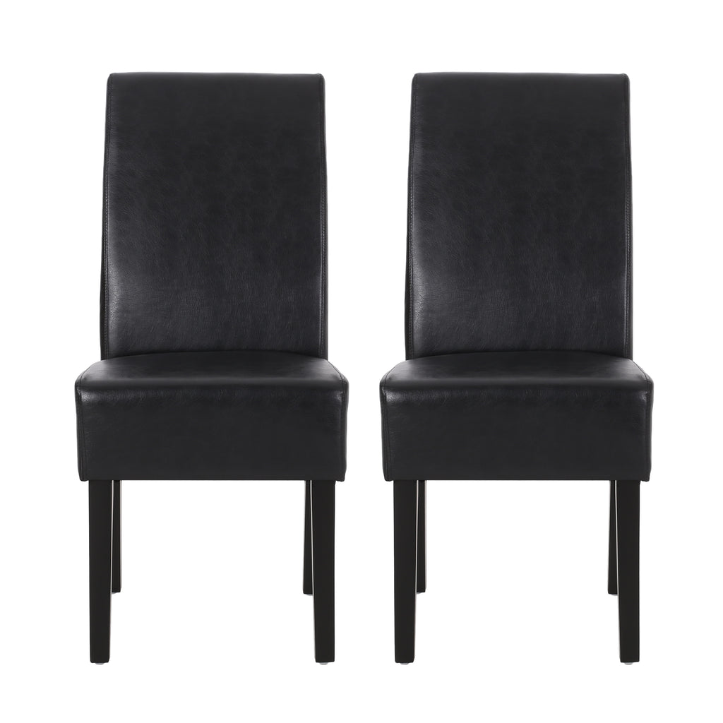 Contemporary Dining Chair Set of 2 with Rubberwood Legs in Black PU Upholstery