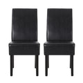 Contemporary Dining Chair Set of 2 with Rubberwood Legs in Black PU Upholstery