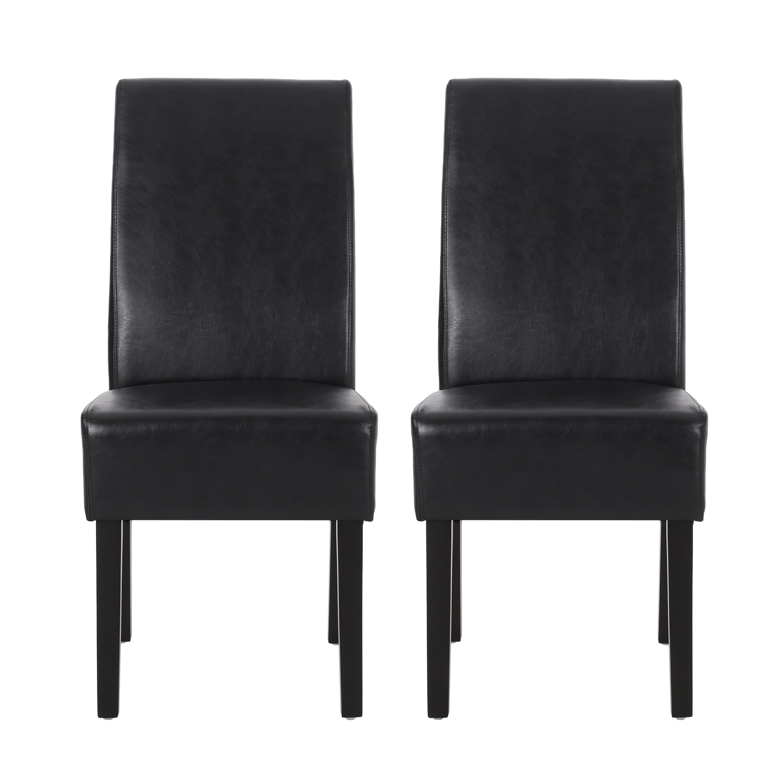 Contemporary Dining Chair Set of 2 with Rubberwood Legs in Black PU Upholstery