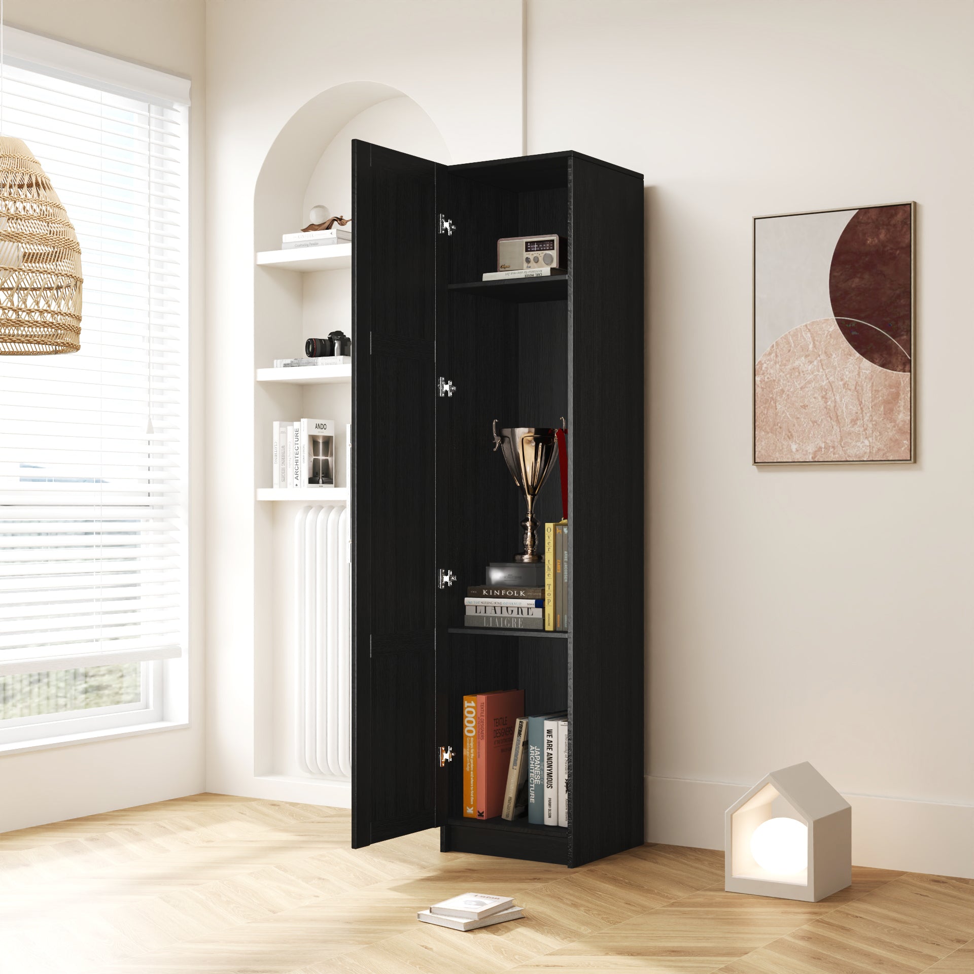 Stackable Wall Mounted Storage Cabinet, 15.75' D x 15.75' W x 70.87' H,black