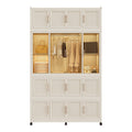 Portable Wardrobe Closet Storage Organizer with 17 Magnetic Doors, 17 Cubes, Hanging Rod & 6 Hangers, Creamy White Polypropylene Closet for Clothes, Baby Items, and Household Storage