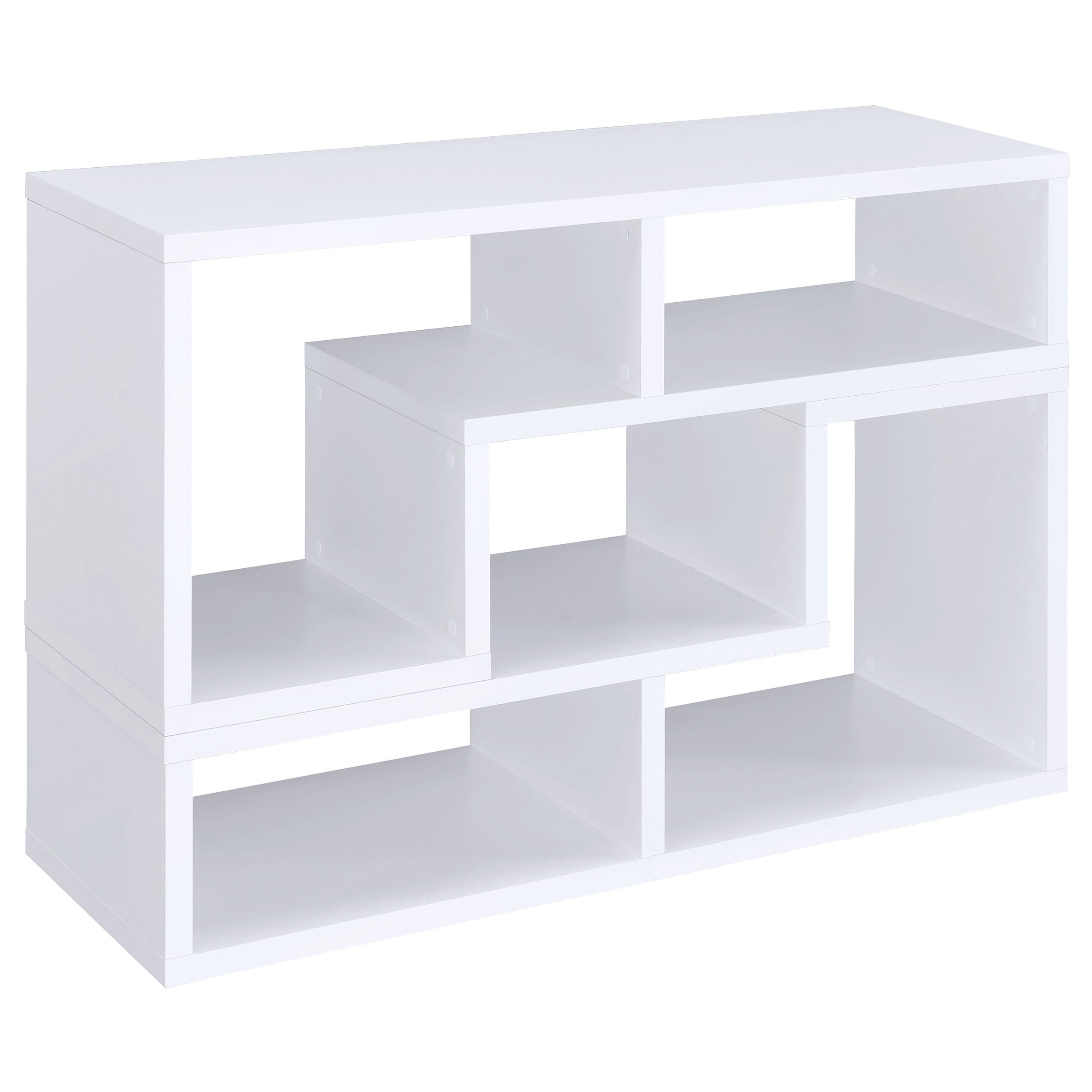 White Convertable L-Shaped Bookcase with Open Shelves, Engineered Veneer and Laminate Finish, 47.25 inches Wide