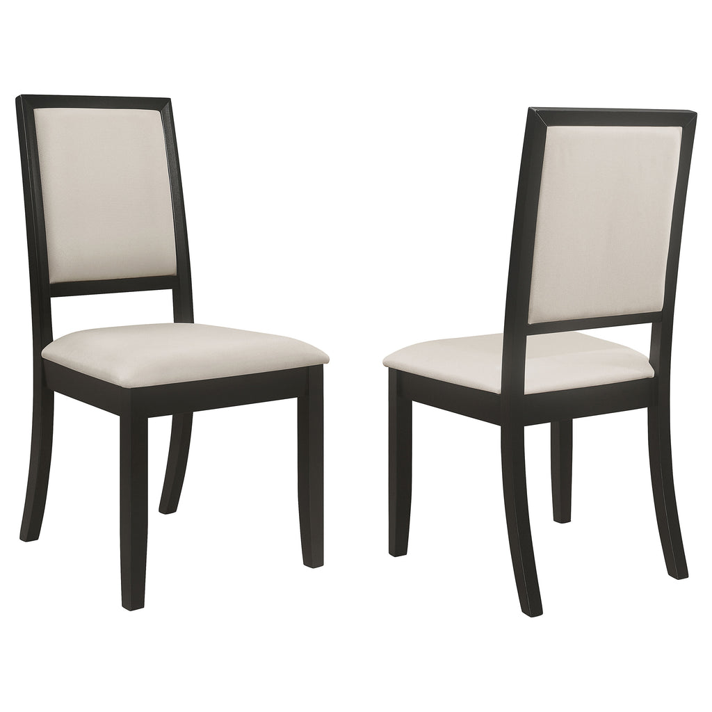 Cream and Black Upholstered Side Chairs Set of 2 with Transitional Style, Cream Chenille Fabric on Solid Hardwood Frame with Distressed Black Finish, 39H x 22.25W x 20D inches