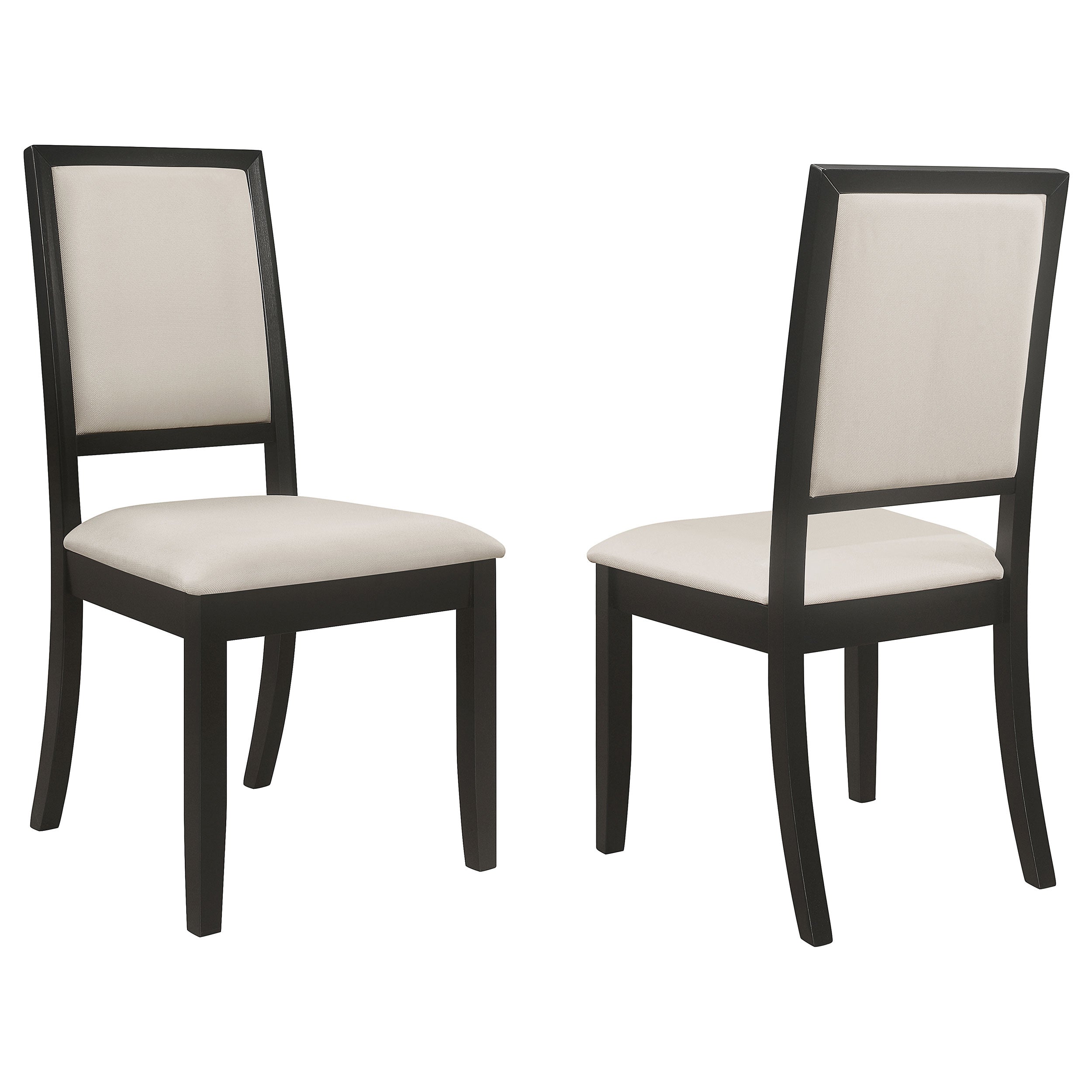 Cream and Black Upholstered Side Chairs Set of 2 with Transitional Style, Cream Chenille Fabric on Solid Hardwood Frame with Distressed Black Finish, 39H x 22.25W x 20D inches