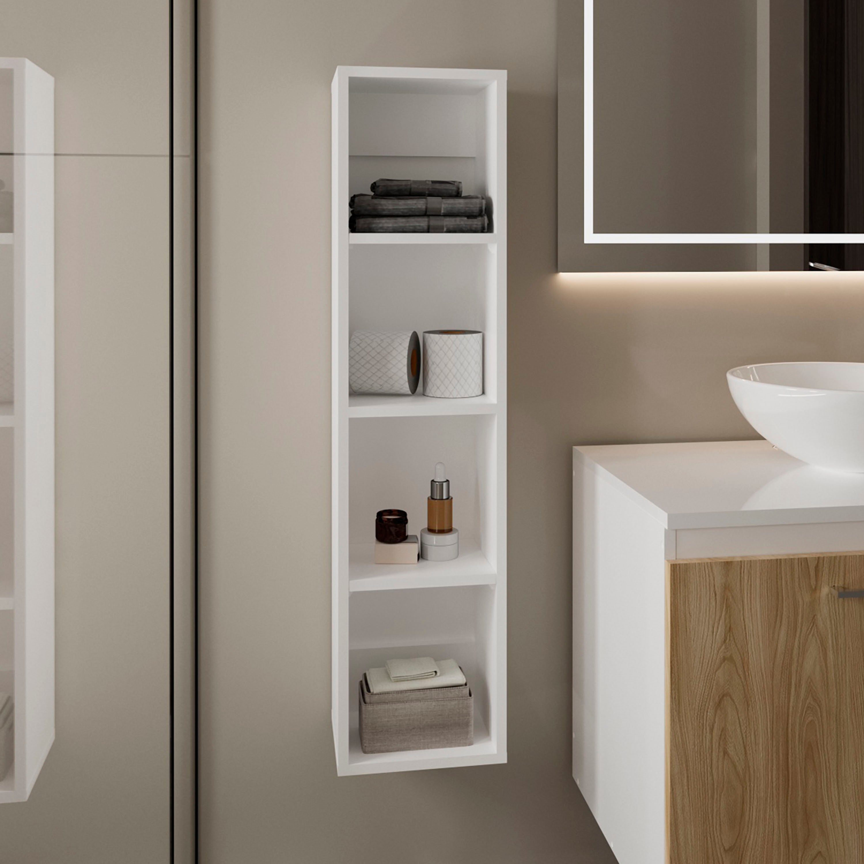 Tall Manufactured Wood Wall-Mounted Cabinet Storage with 4 Open Shelves, Slim Bathroom Organizer