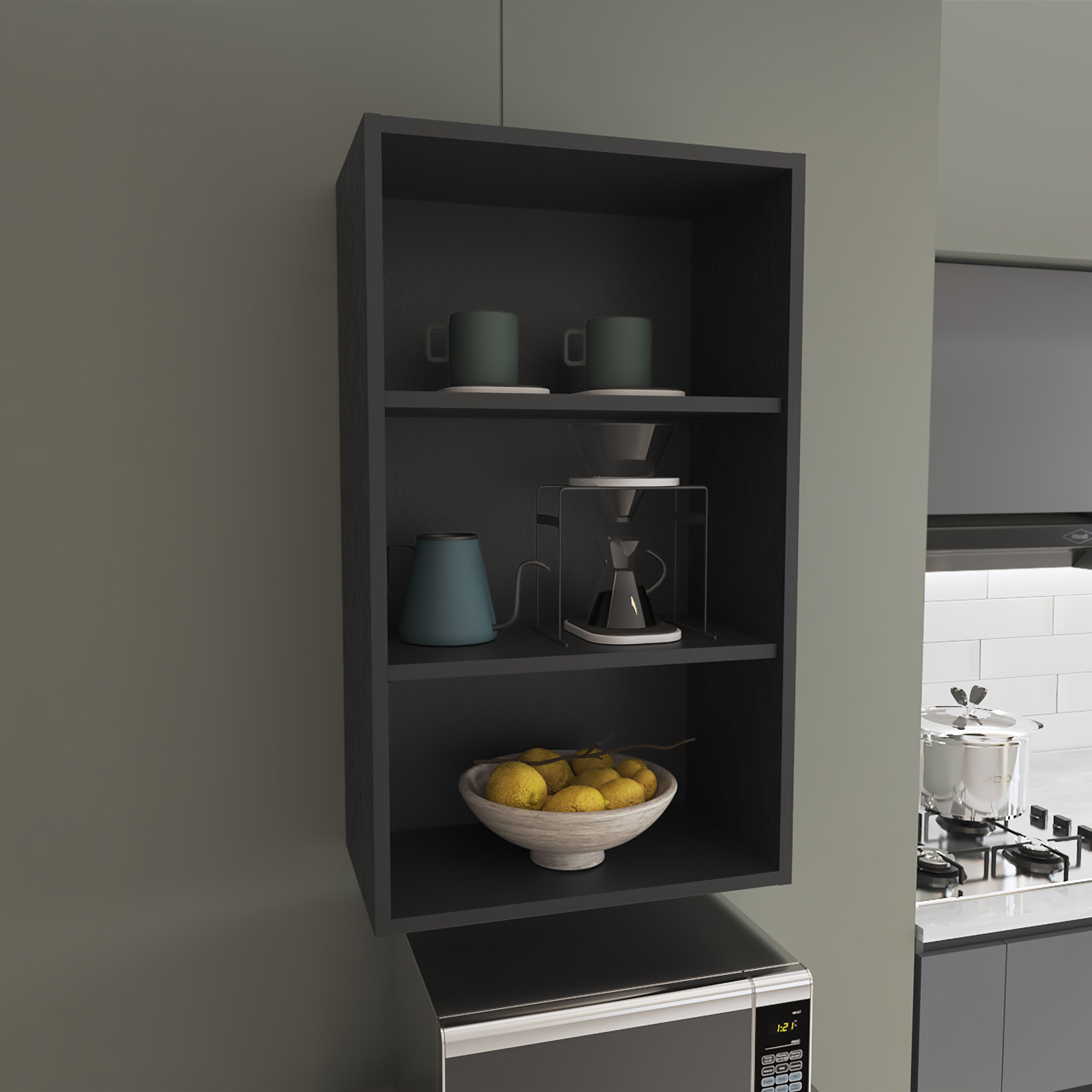 Eco 36' High Open 3-Tier Wall Cabinet, Wall Shelf, Storage Cabinet, Cube Shelf Bedroom, Office, Living Room, Garage Black