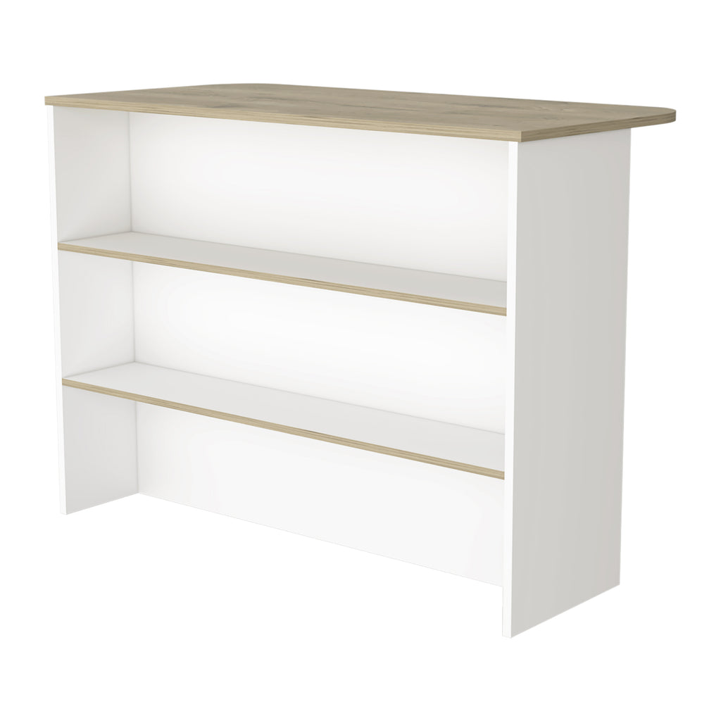 White and Light Pine 3-Tier Shelf Kitchen Island