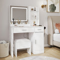 Lavin Makeup Vanity Set, Vanity Desk with Stool, LED Light Mirror and Charging Station, White