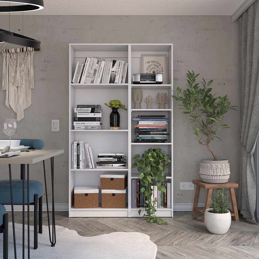 2 Piece Bookcase Living Room Set,  Storage Cabinet, 42' Wide and 9 Shelves White