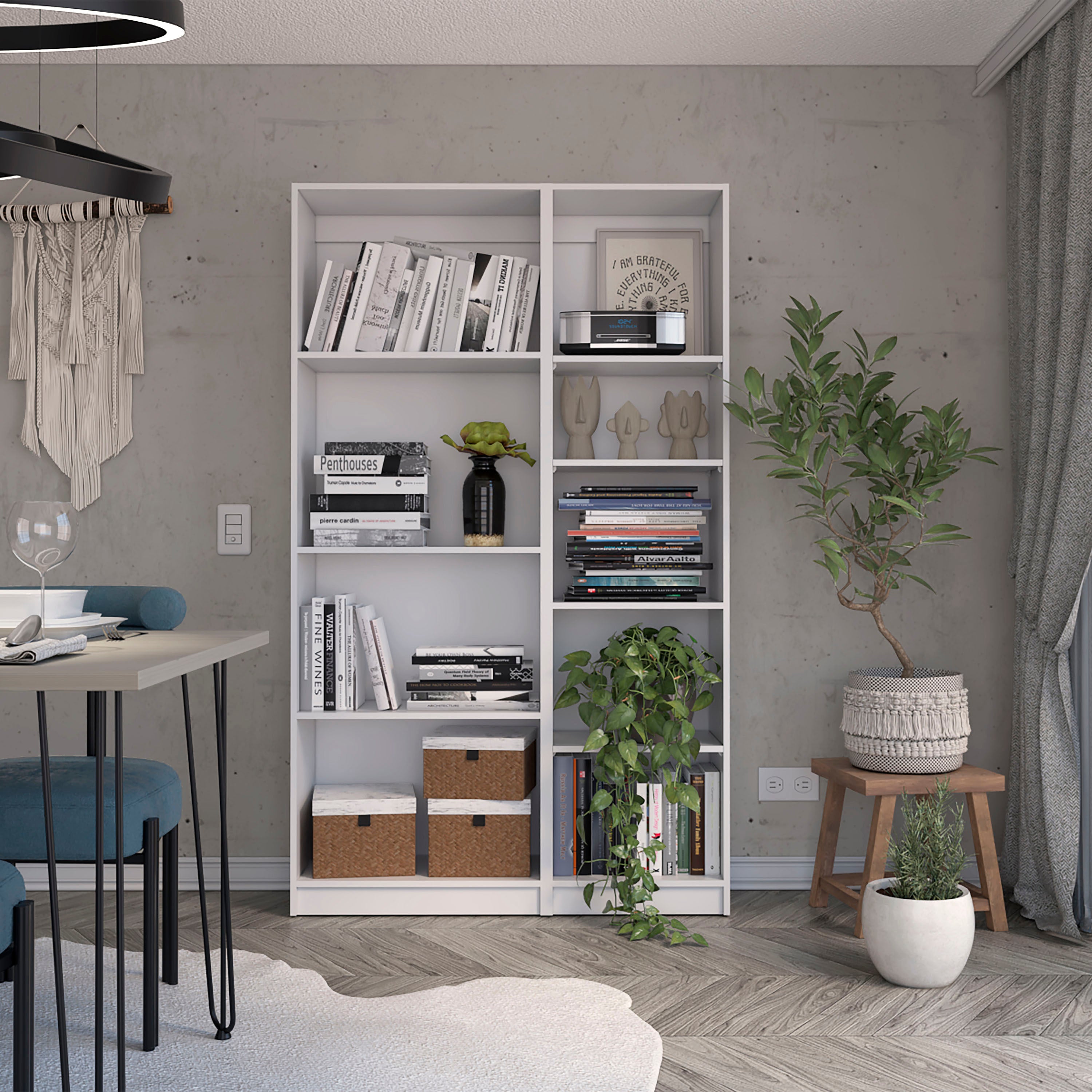 2 Piece Bookcase Living Room Set,  Storage Cabinet, 42' Wide and 9 Shelves White