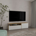 Selma Floating 63' Wide Tv Stand with Two Cabinets, Six Shelves, Cable Management , Entertainment Center for Living Room , Wall Shelf Cabinet Natural Oak - White