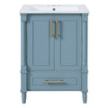 Modern Blue Bathroom Vanity with Ornate French Cylinder Legs, Soft-Close Drawer, Ceramic Sink, Solid Wood & MDF Construction, 24'