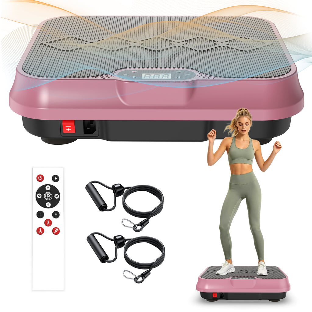 Vibration Plate Exercise Machine, Whole Body Workout Platform with Remote Control, Resistance Bands, Vibration Platform for Home Gym