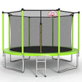 12FT Trampoline Green for Kids & Adults with Basketball Hoop and Ball ,Recreational Trampolines with Safety Enclosure for Back Yard Outdoor