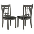 Medium Grey Lattice Back Side Chairs Set of 2 in Black Faux Leather Upholstered Seat