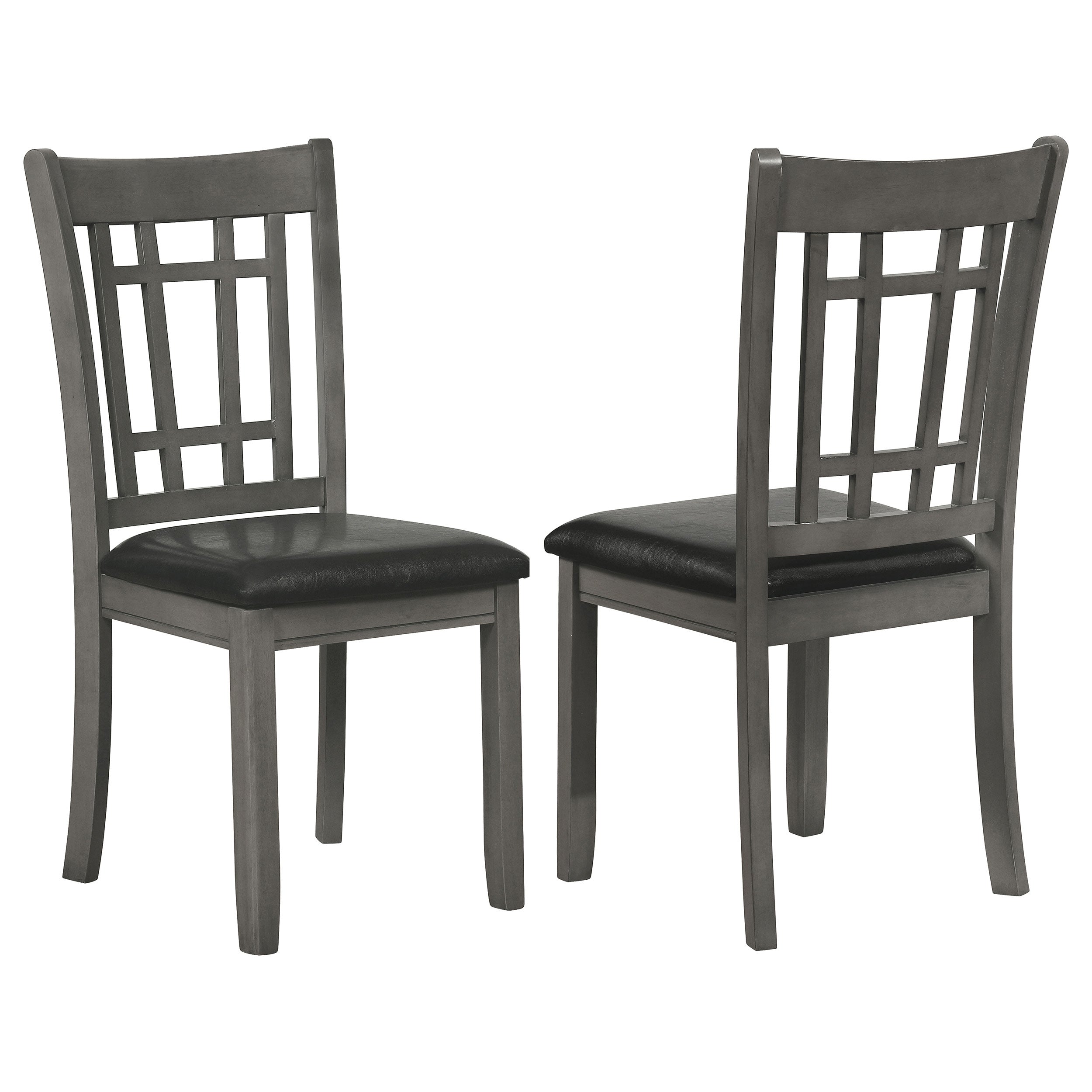 Medium Grey Lattice Back Side Chairs Set of 2 in Black Faux Leather Upholstered Seat