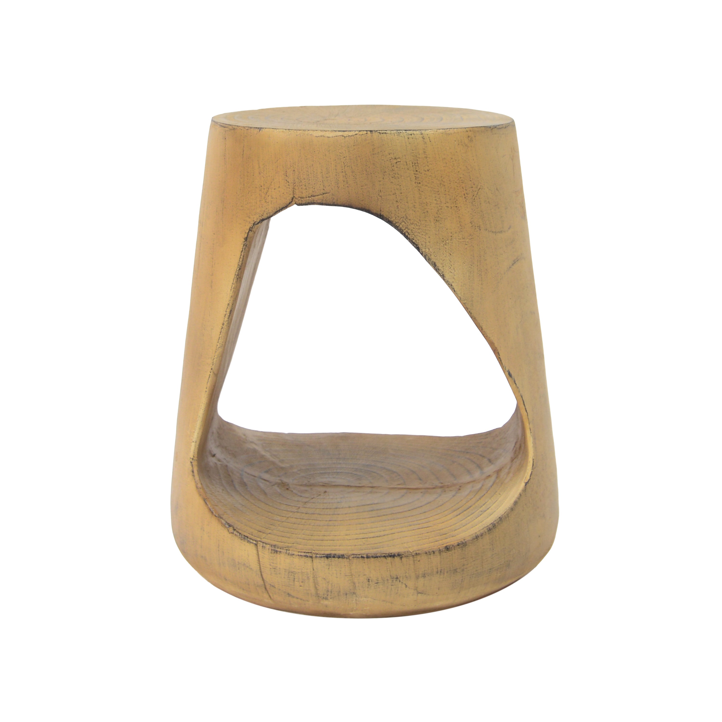 MGO Hollow Side Table with Wood-like Texture in Natural Color, Magnesium Oxide, 14.5x14.5x16.75 inches