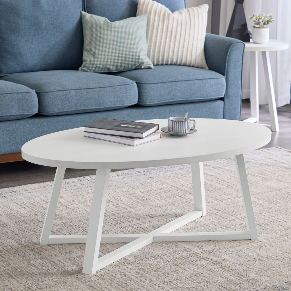 Modern Harmony Wood Oval Coffee Table, White