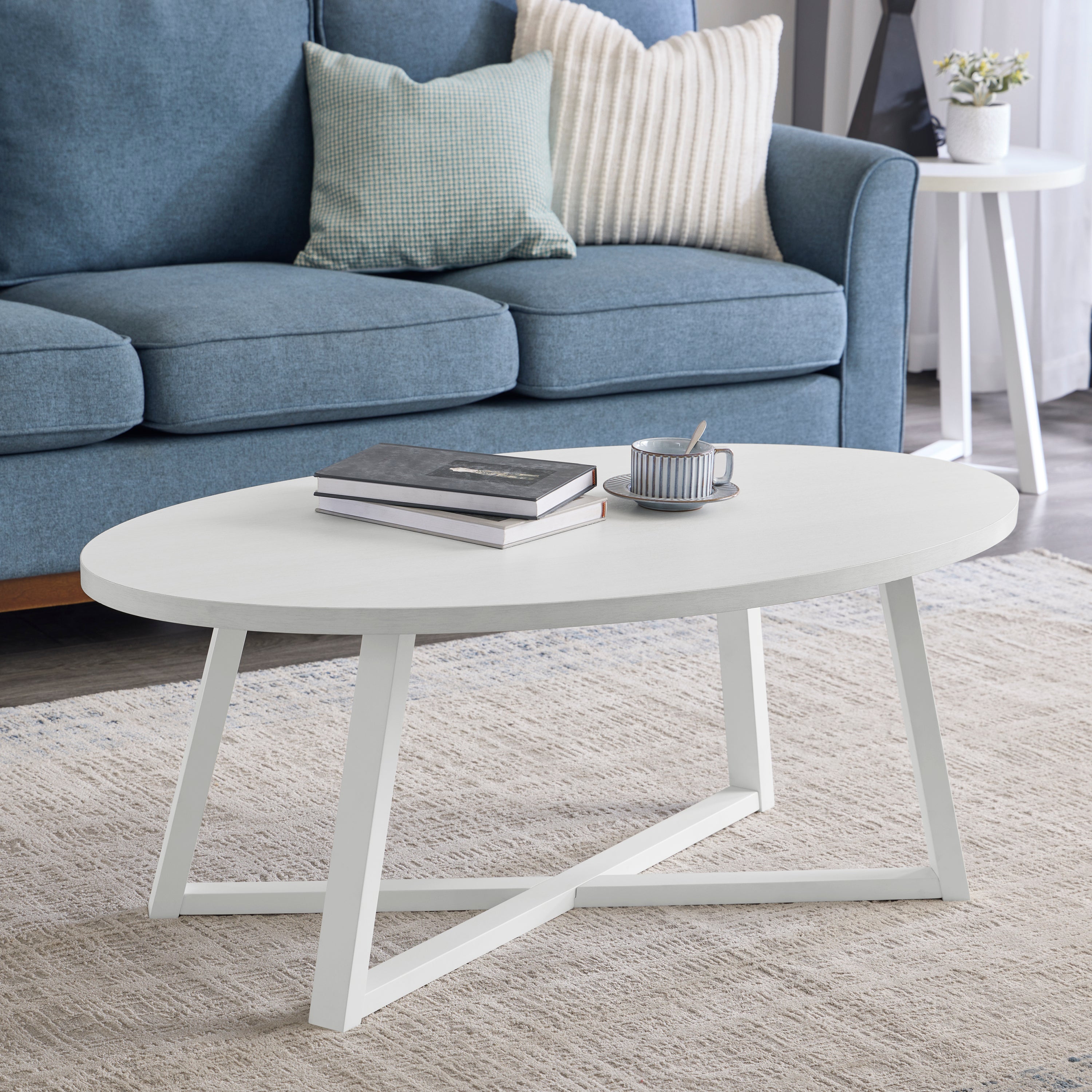 Modern Harmony Wood Oval Coffee Table, White