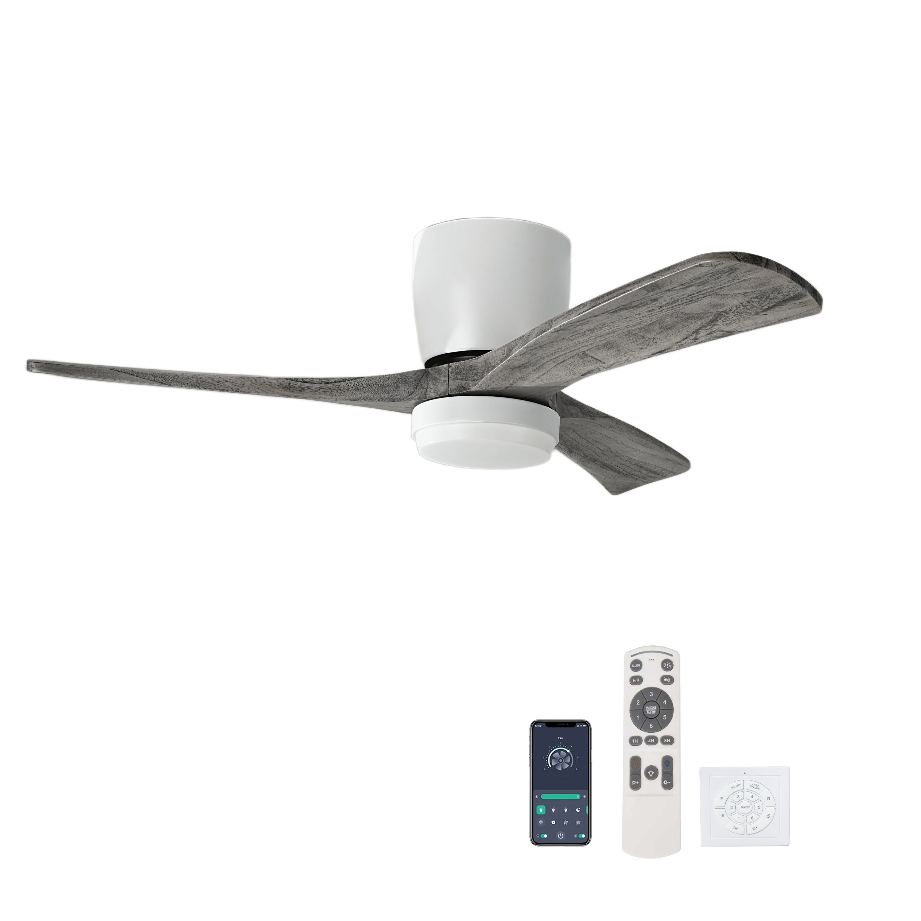 42' Solid Wood Ceiling Fan with Light-Flush Mount, Dc Motor ( Weathered Gray Walnut)