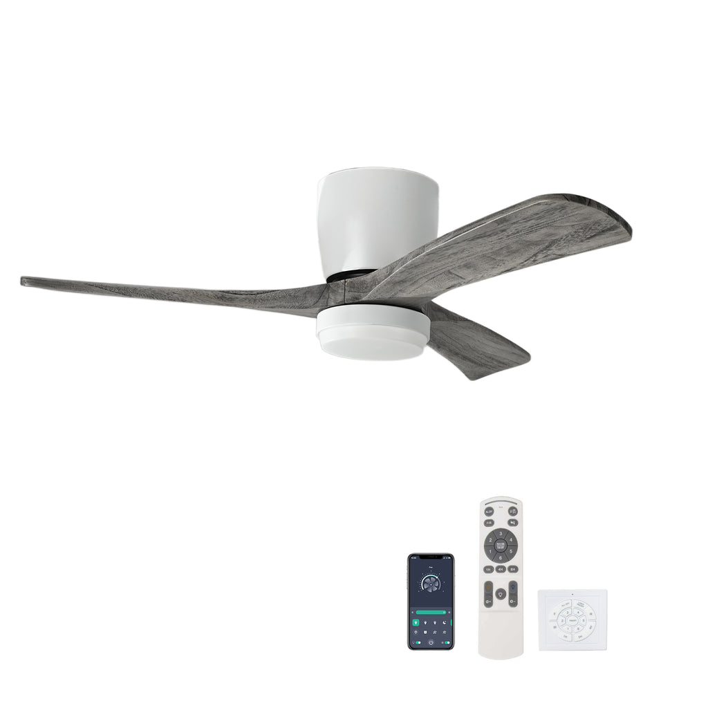 42' Solid Wood Ceiling Fan with Light-Flush Mount, Dc Motor ( Weathered Gray Walnut)
