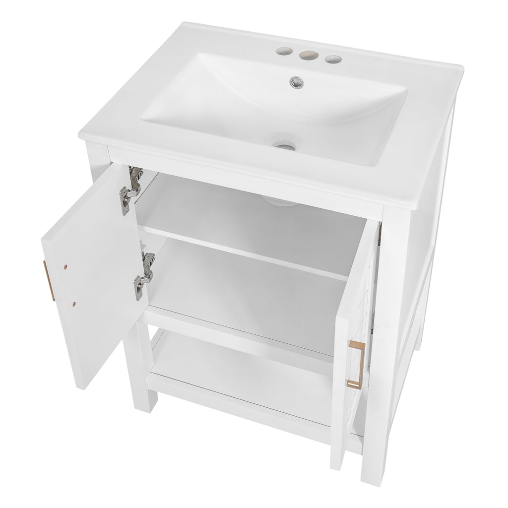 Modern Bathroom Vanity with Twill Design, Soft-Close Hinges, Adjustable Shelf, White Ceramic Sink, 24'