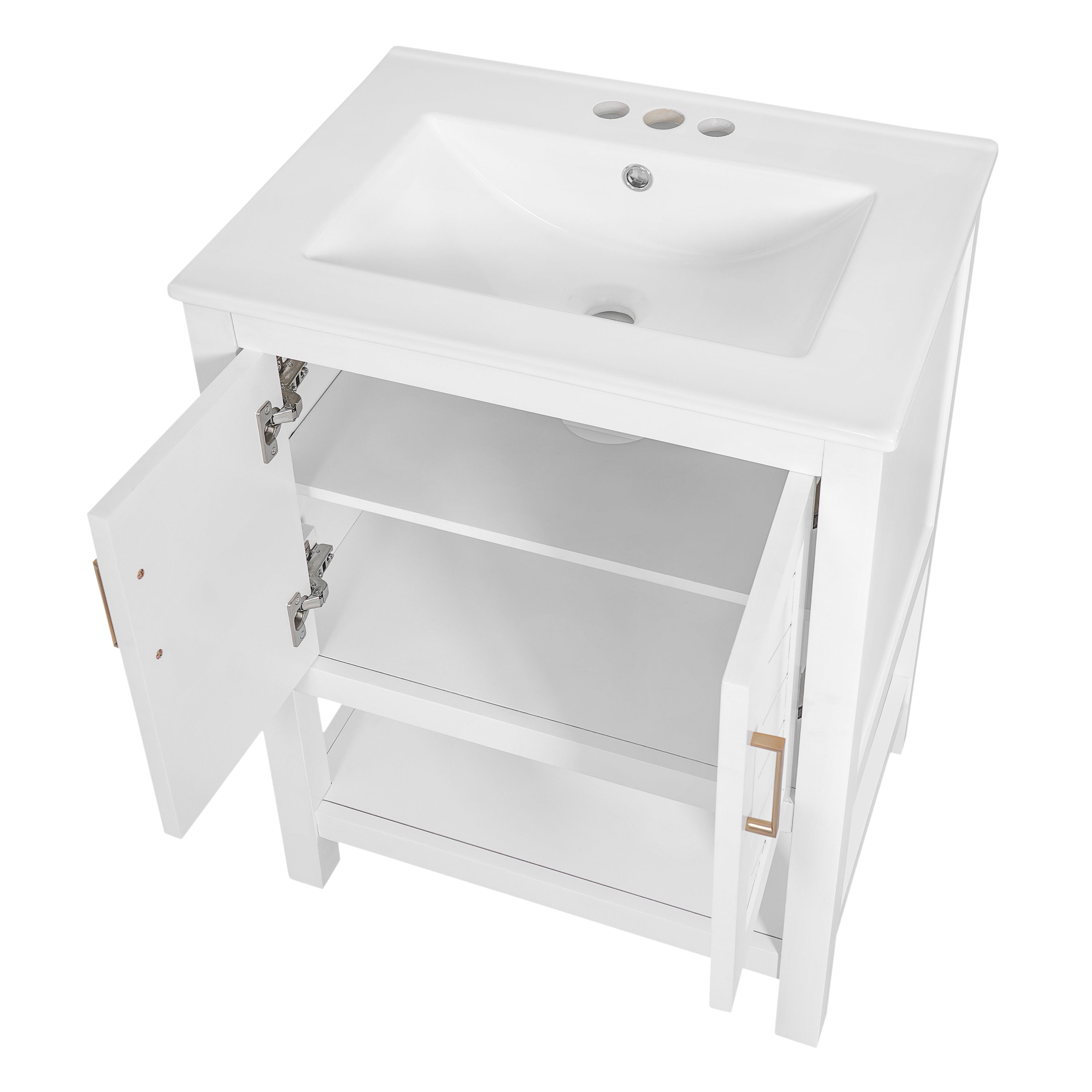 Modern Bathroom Vanity with Twill Design, Soft-Close Hinges, Adjustable Shelf, White Ceramic Sink, 24'