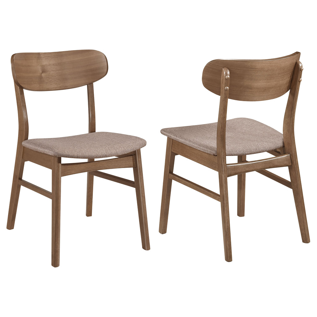 Whisten Walnut and Brown Dining Side Chair Set of 2 - Mid-Century Modern Style with Curved Backrest and Padded Cushion in Warm Walnut Finish on Asian Hardwood Frame