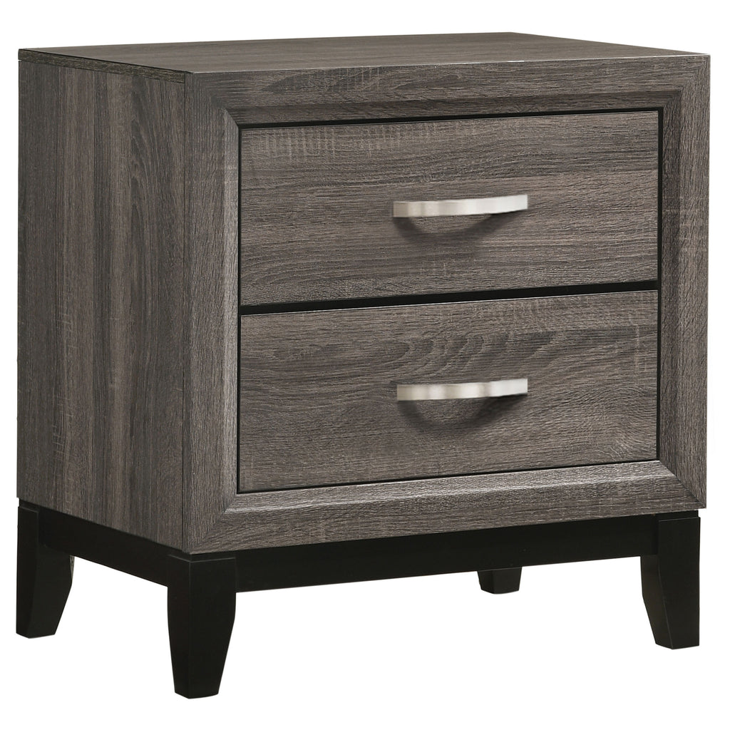 Stephan Grey Oak 2-Drawer Nightstand with Natural Oak Texture and Contemporary Grey Finish, MDF Construction, 24.75H x 23.5W x 16.25D
