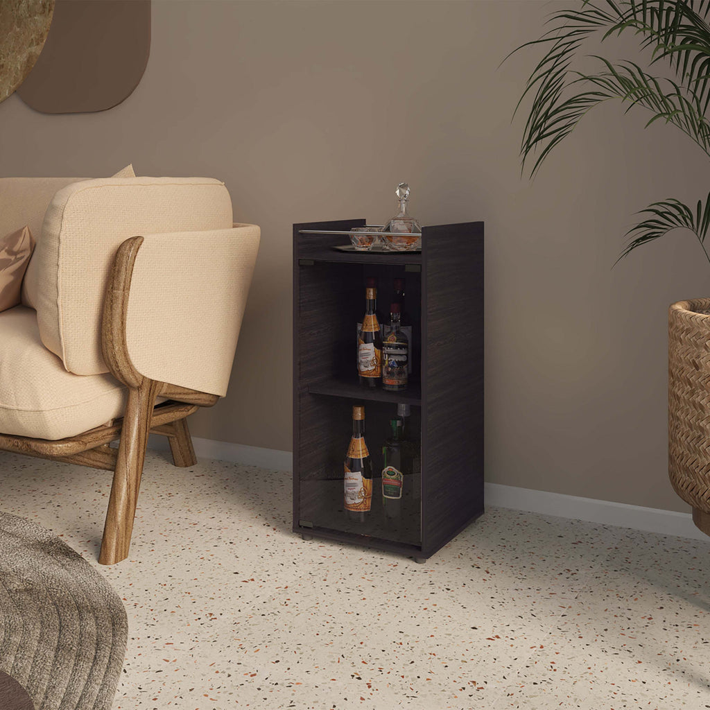 Wenge 1-Door Bar Cabinet with Open Shelf