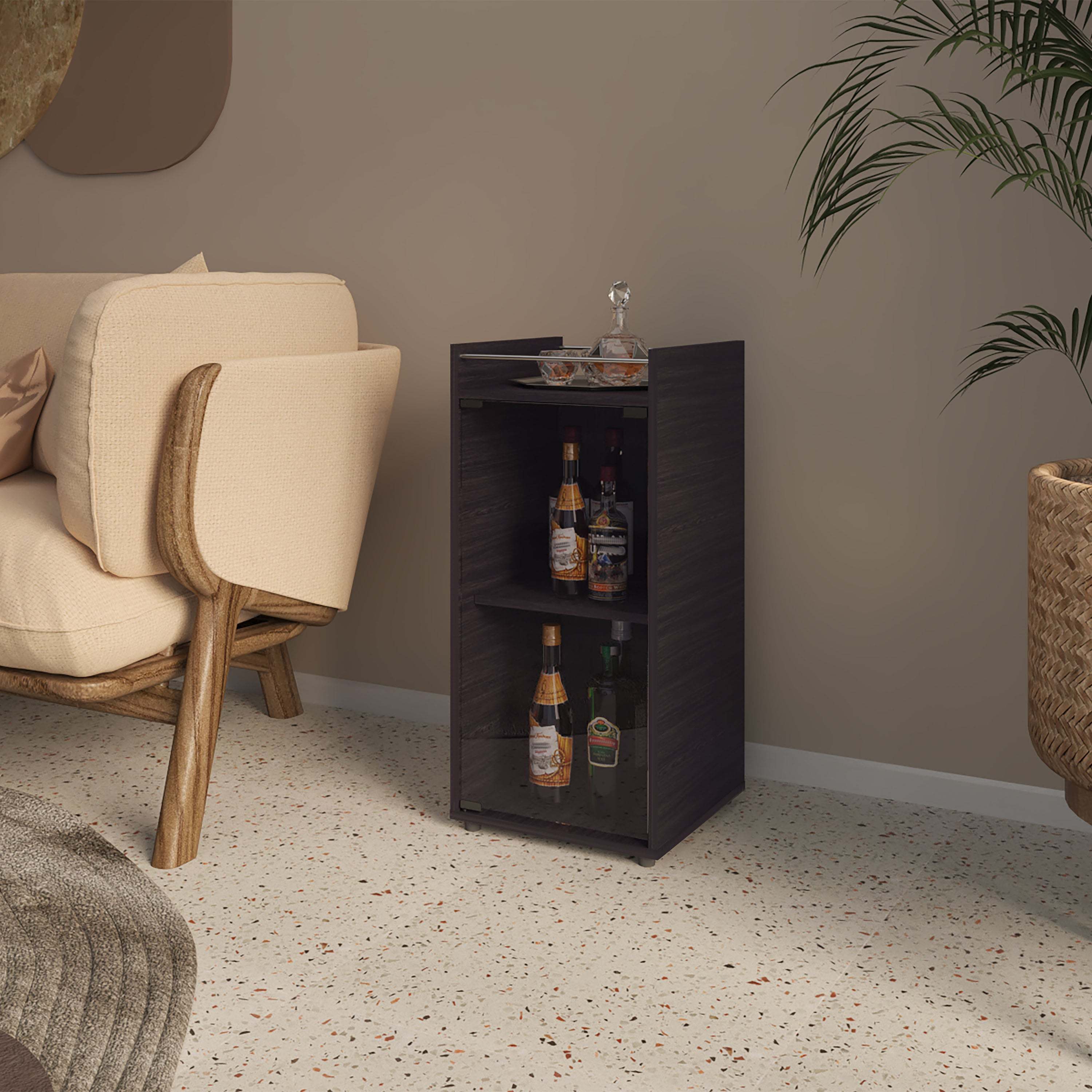 Wenge 1-Door Bar Cabinet with Open Shelf